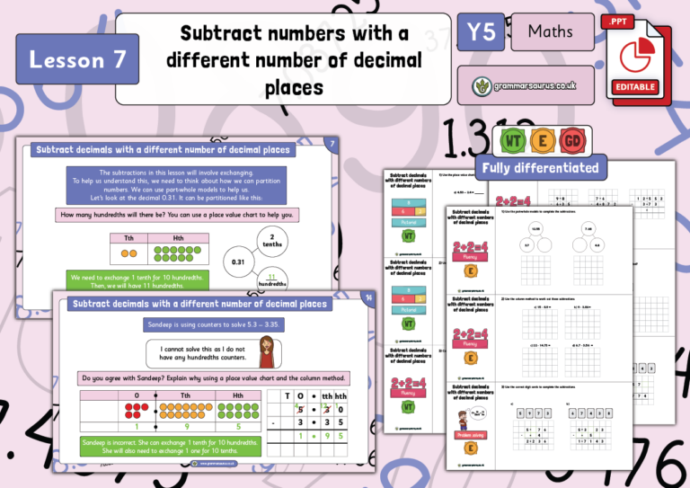 Year 5 Decimals (part 2) Subtract numbers with a different number of ...