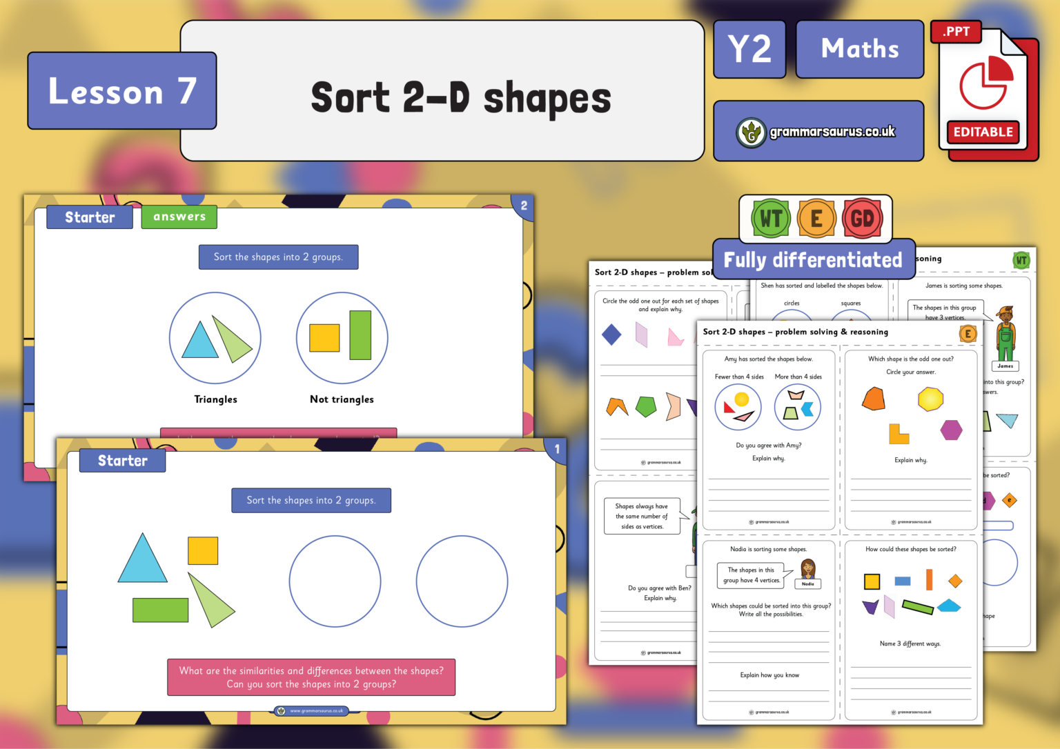 Year 2 Properties Of Shape Sort 2 D Shapes Lesson 7 Grammarsaurus 5841