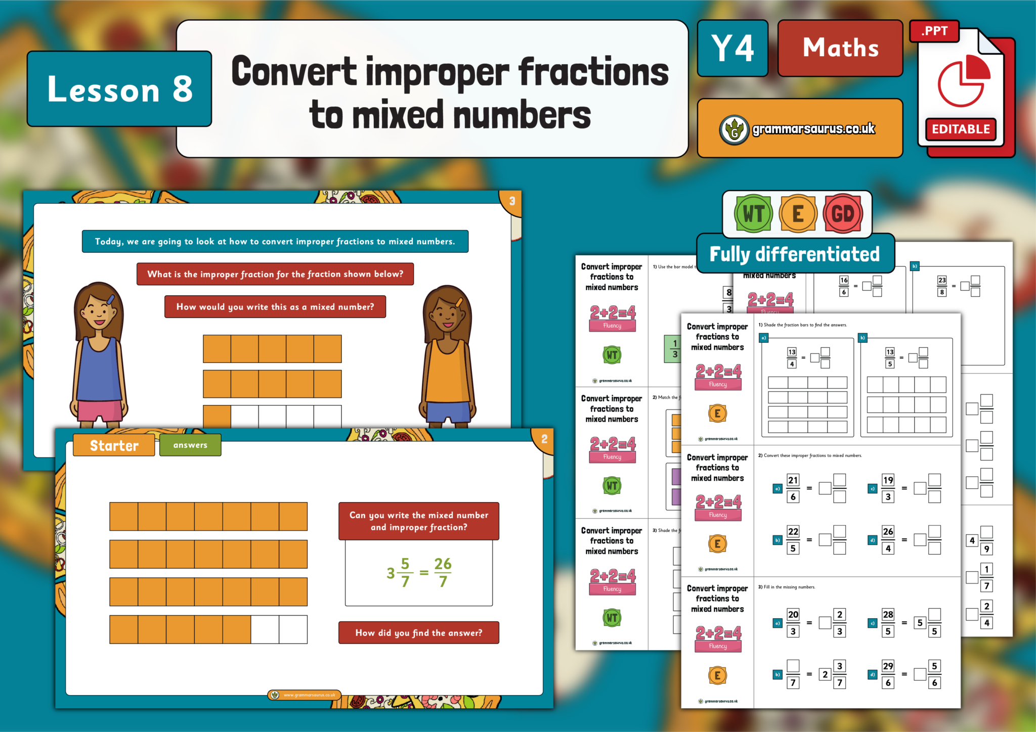 Year 4 Fractions - Convert improper fractions to mixed numbers - Lesson ...