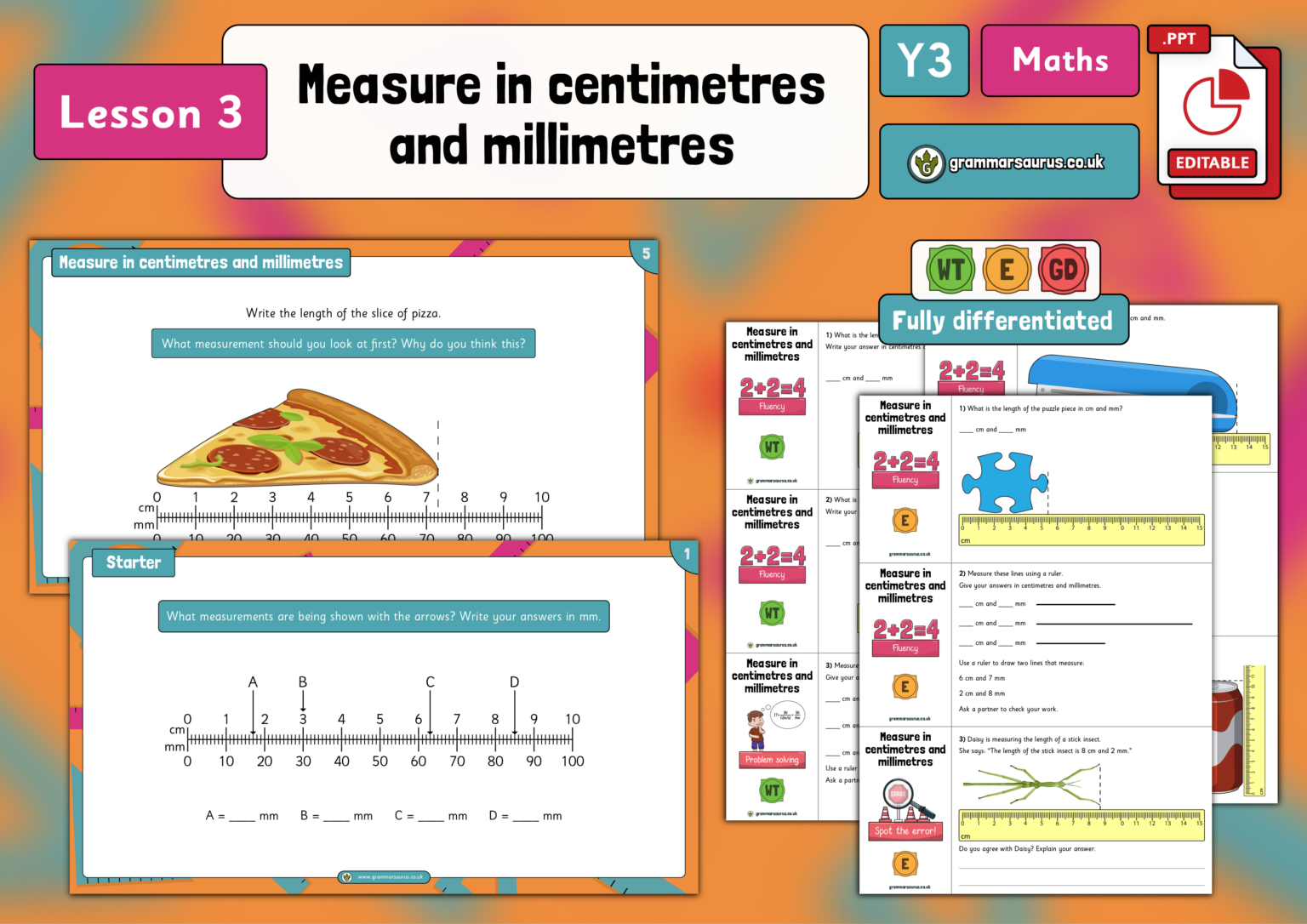 Year 3 Length and Perimeter - Measure in centimetres and millimetres ...