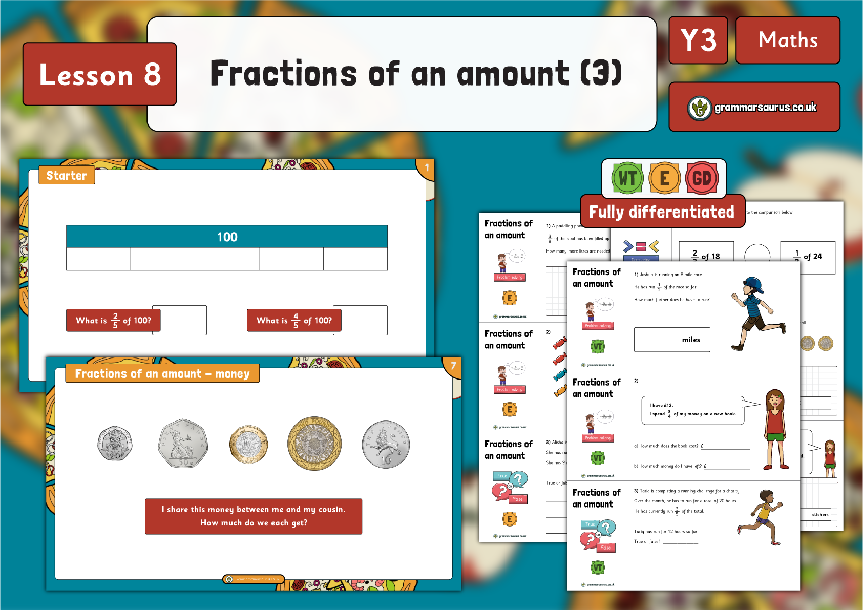 fractions of an amount problem solving year 3