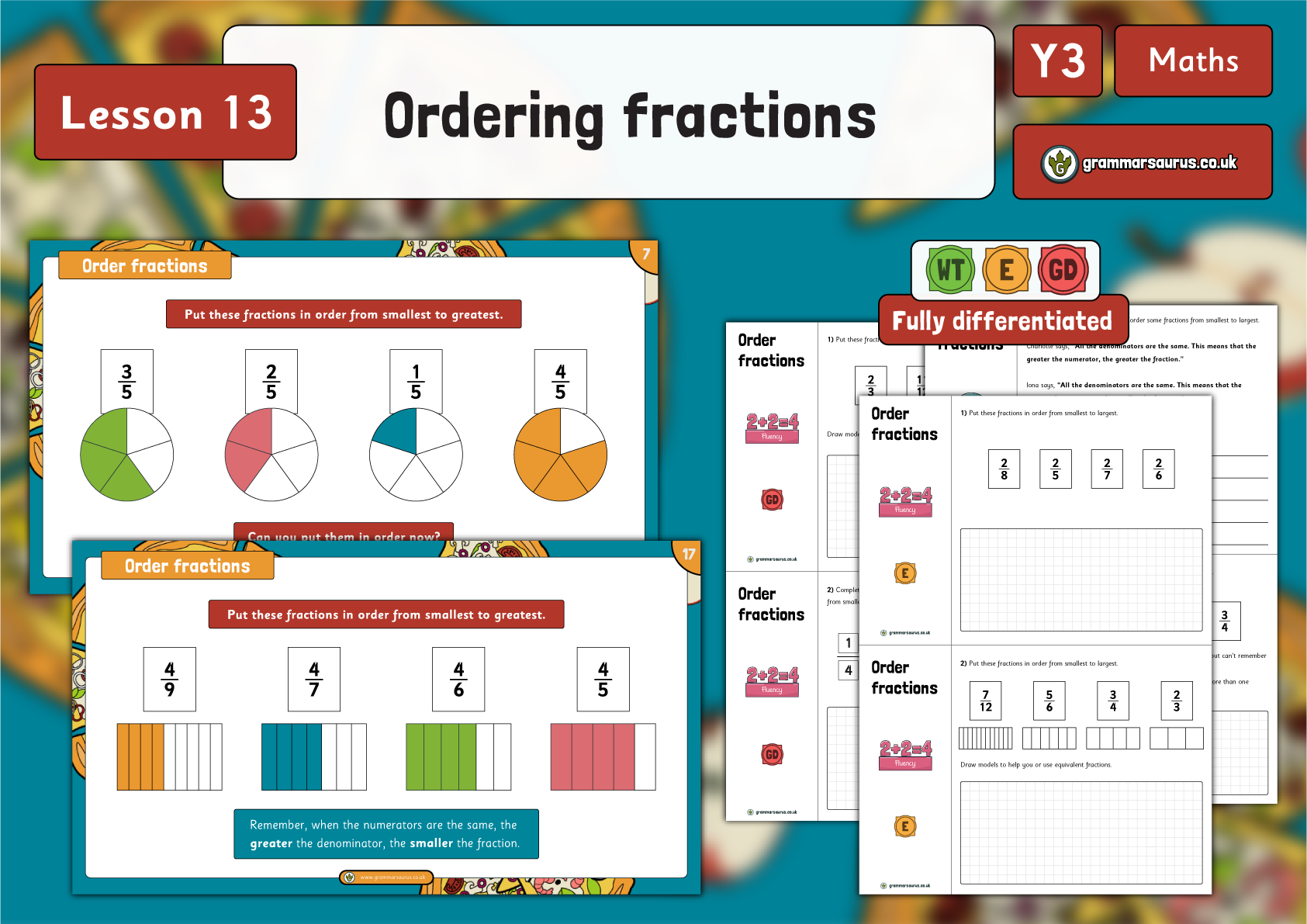 year 3 ordering fractions problem solving