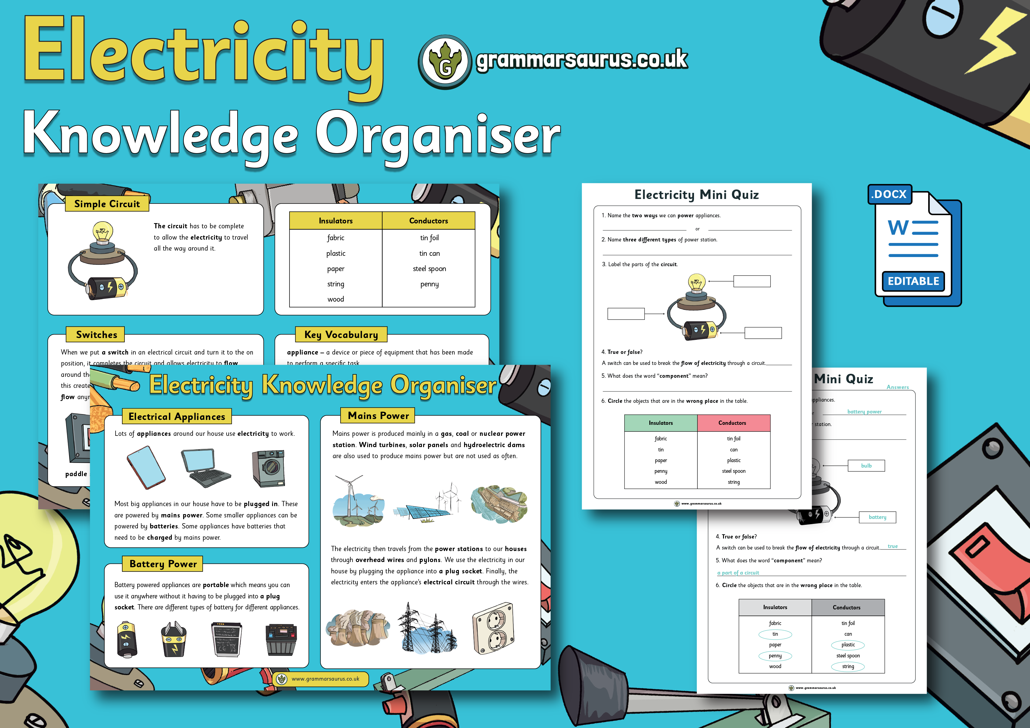 Year 4 Science – Electricity – Knowledge Organiser - Grammarsaurus