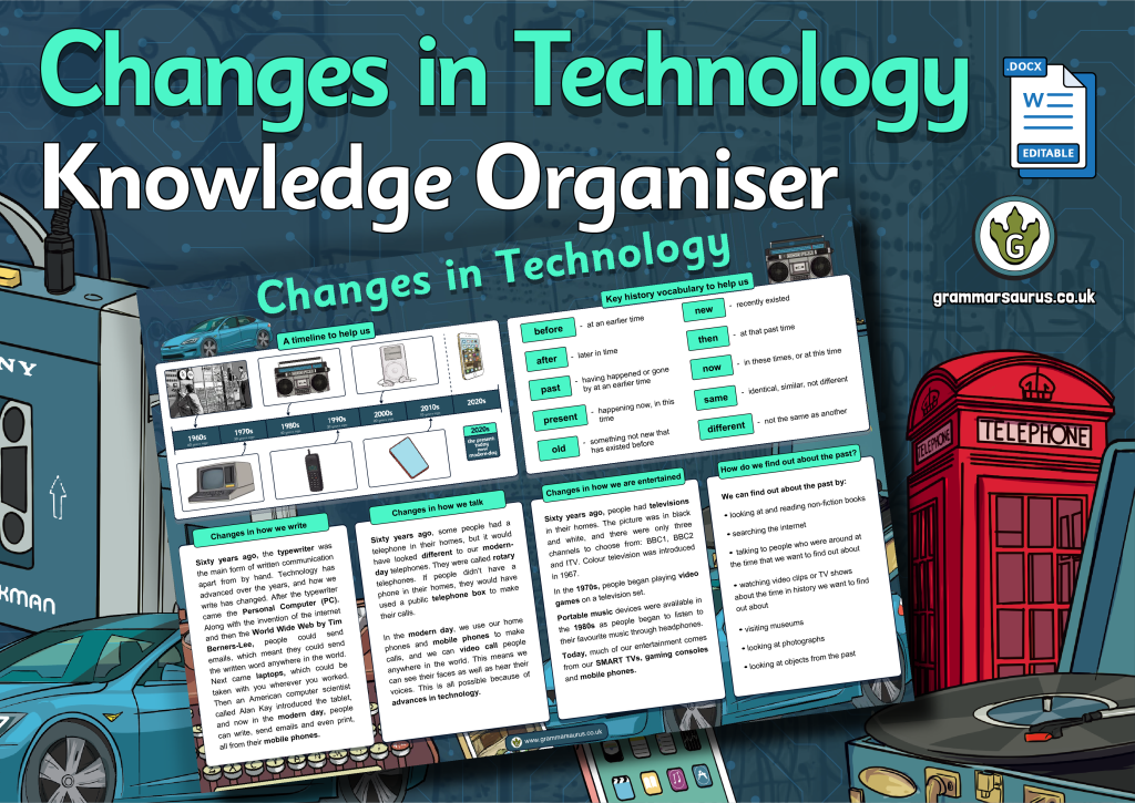 KS1 History Changes in Technology Knowledge Organiser Grammarsaurus