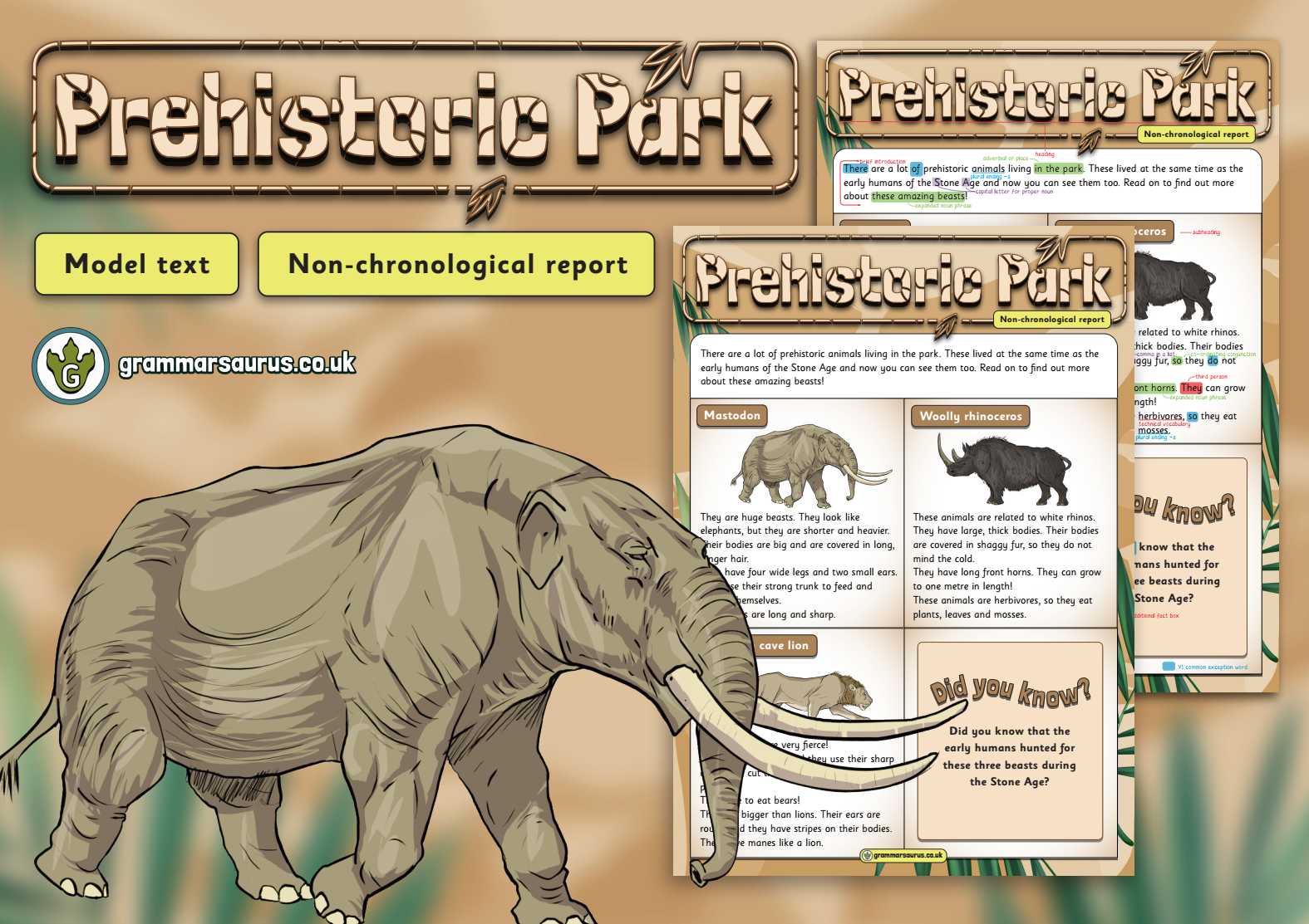 Year 1 Model Text – Non-chronological report – Prehistoric Park  (🏴󠁧󠁢󠁳󠁣󠁴󠁿 P1, 🇦🇺🇺🇸 Kindergarten & 🇮🇪 Senior infants) -  Grammarsaurus