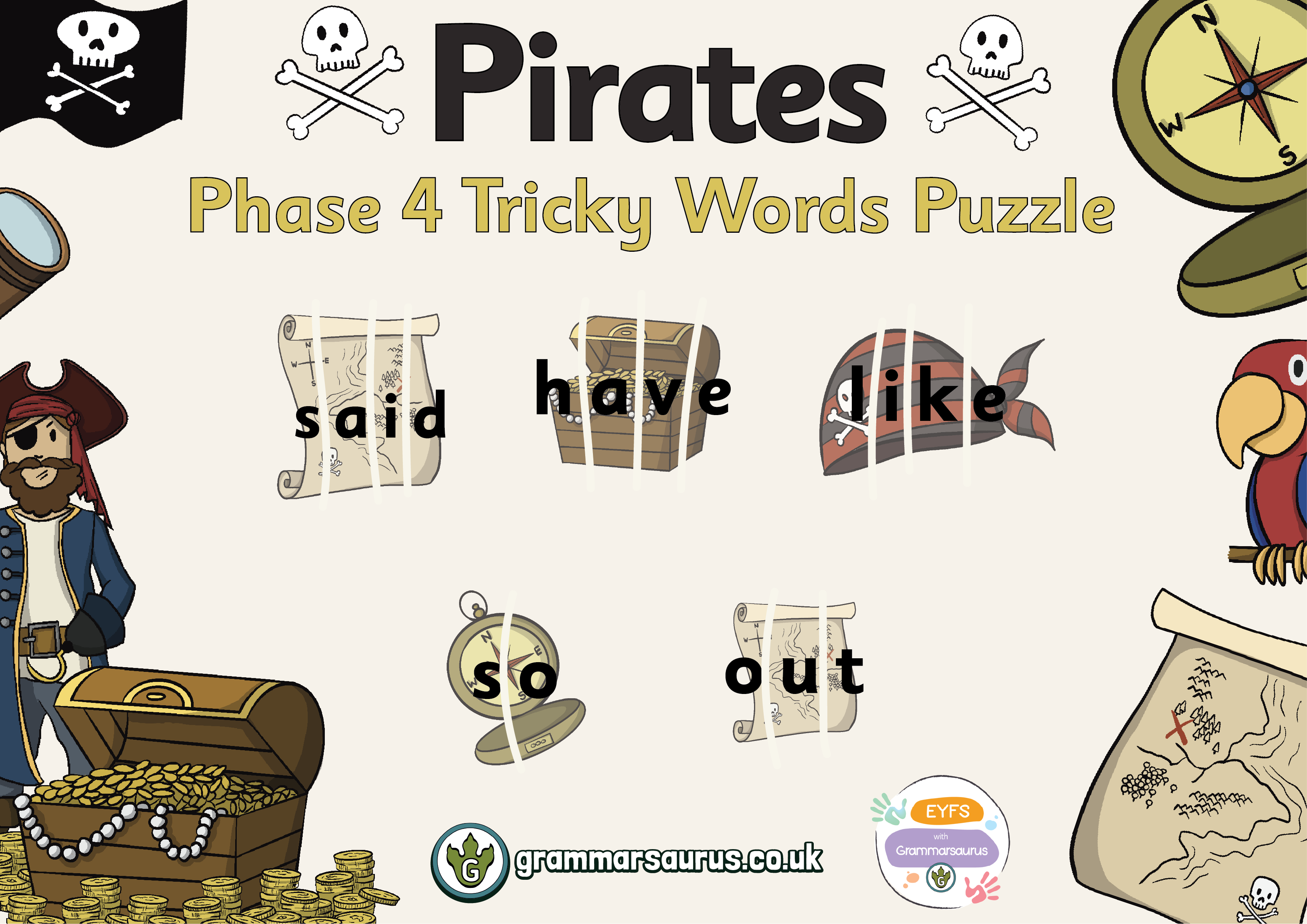 EYFS Pirates – Phase 4 Tricky Words Puzzle - Grammarsaurus