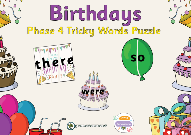 Eyfs Birthdays Phase 4 Tricky Words Puzzle Grammarsaurus