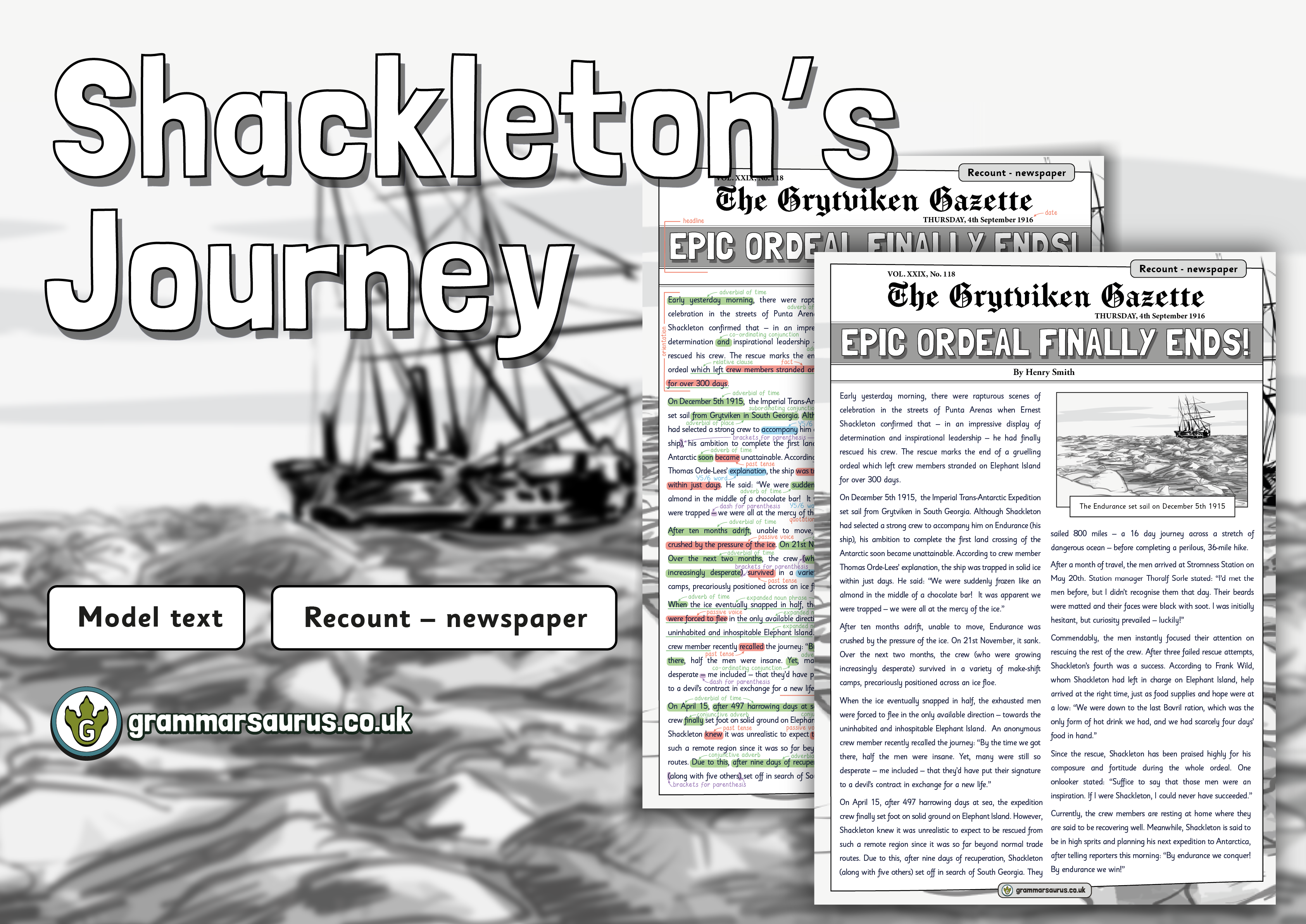 Year 5 Model Text Newspaper report Shackleton's Journey ( gbsct P5