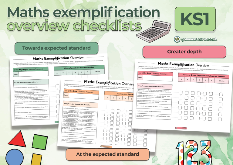KS1 Maths exemplification overview checklists Grammarsaurus