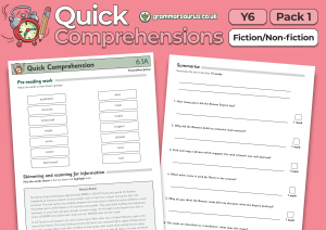 Year 6 Quick Comprehensions (Fiction/Non-fiction) Pack 1