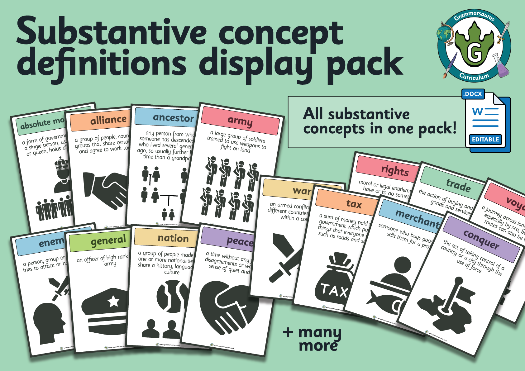 Substantive concept definitions display pack Grammarsaurus