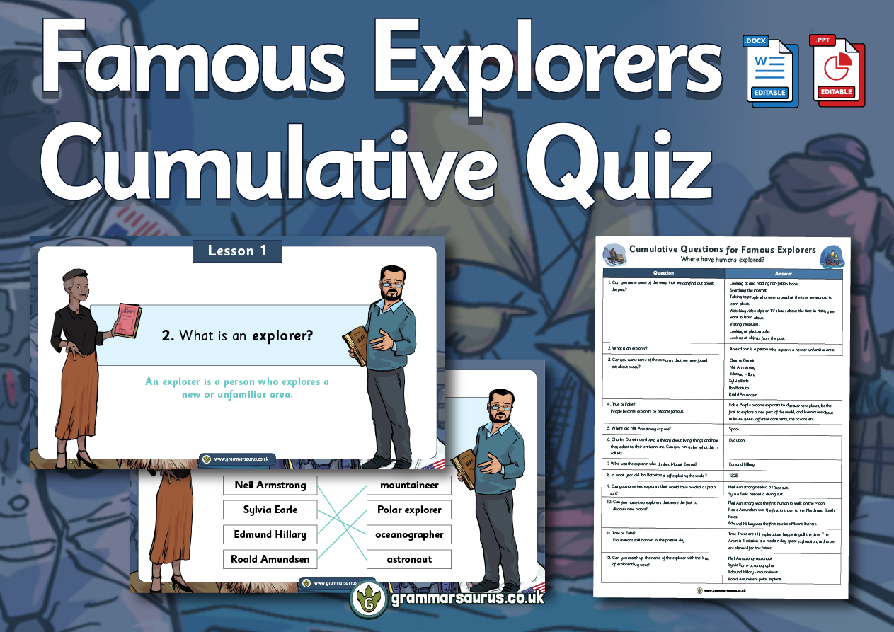 KS1 History – Famous Explorers – Cumulative Quiz - Grammarsaurus