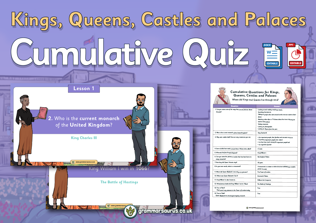 KS1 History – Kings, Queens and Castles - Cumulative Quiz - Grammarsaurus