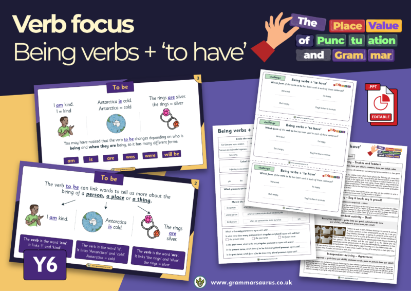Year 6 The Place Value of Punctuation and Grammar – Verb focus - Being ...