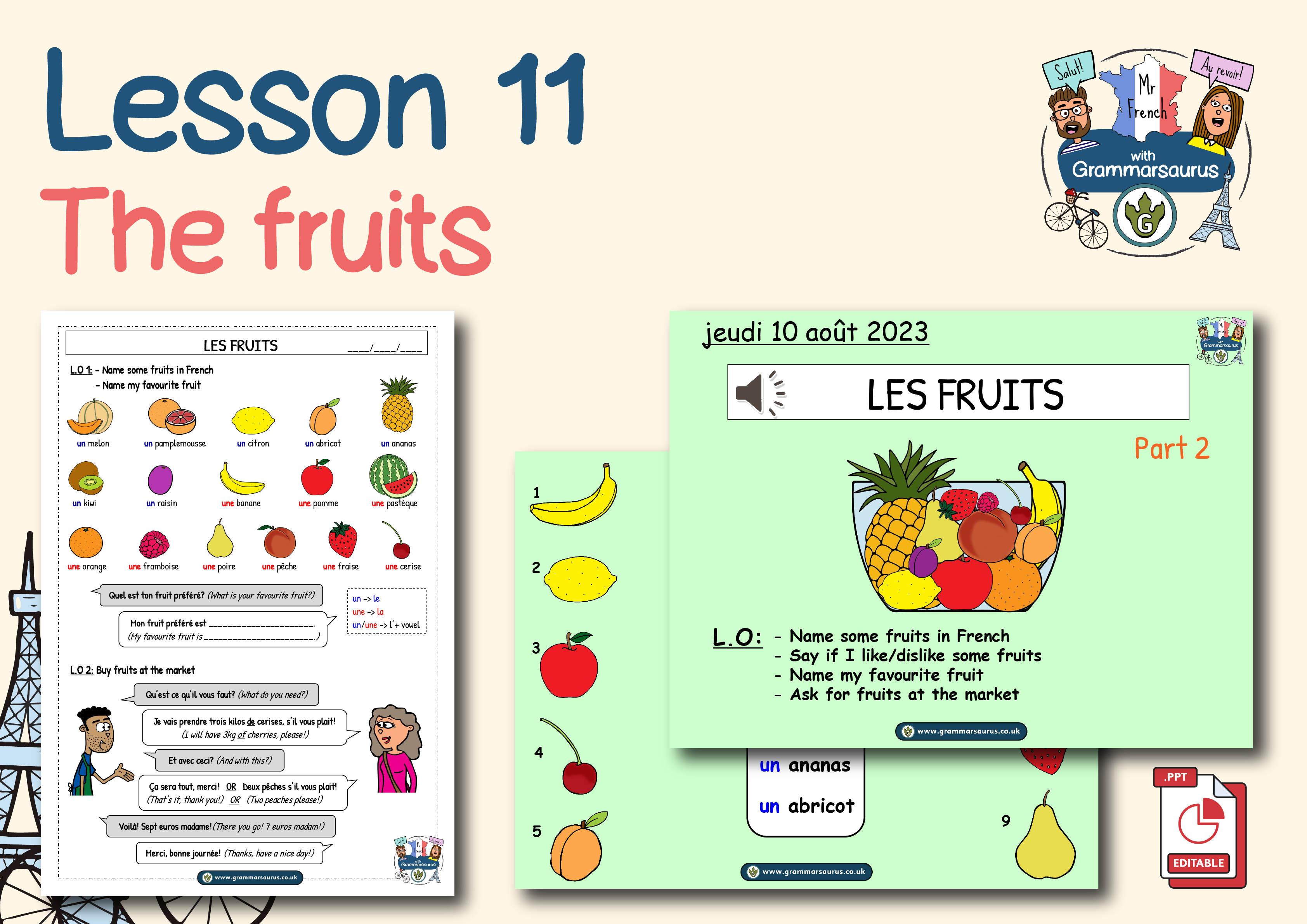 Year 4 French – The fruits – Lesson 11 - Grammarsaurus