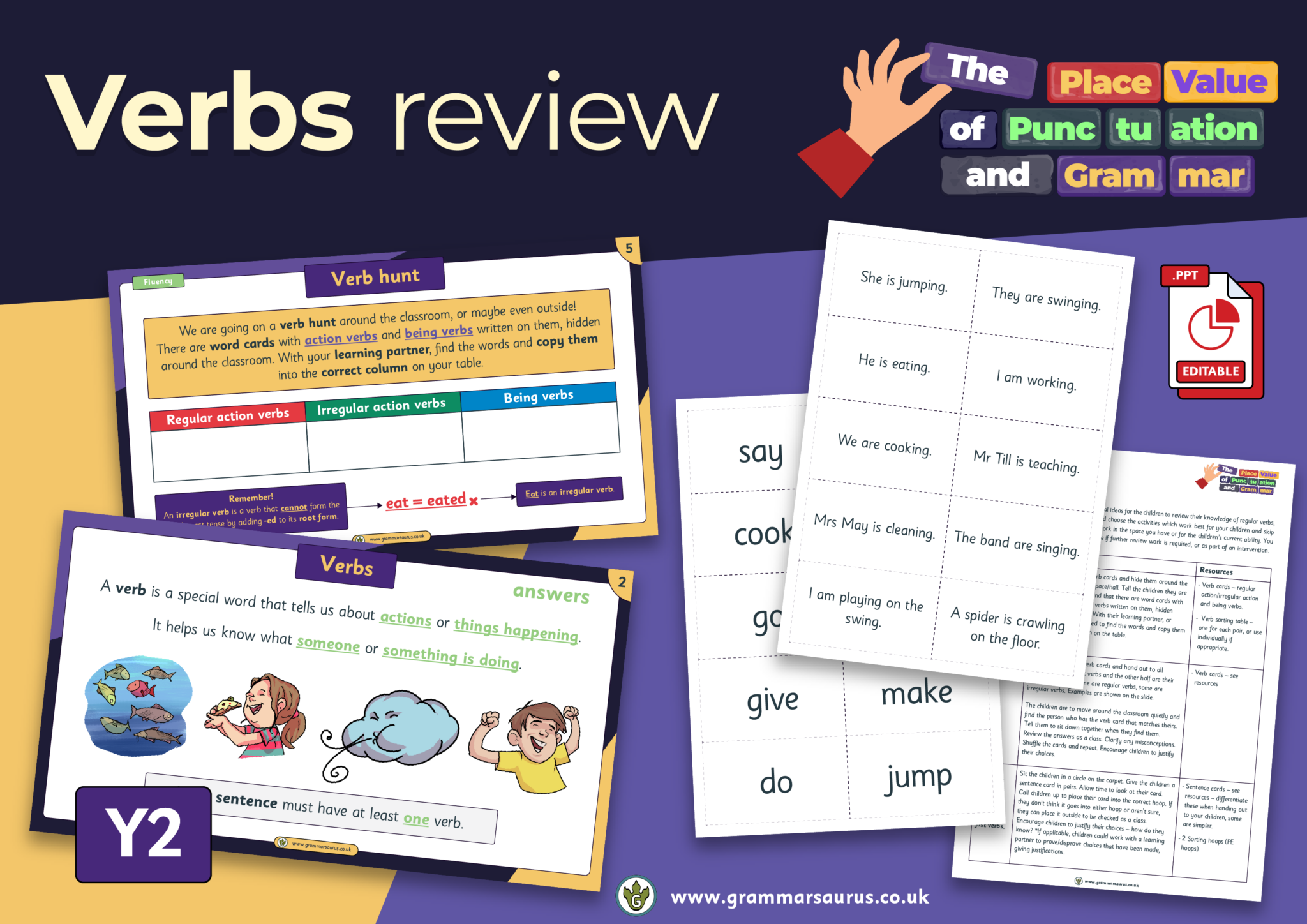 Year 2 The Place Value of Punctuation and Grammar Verbs review
