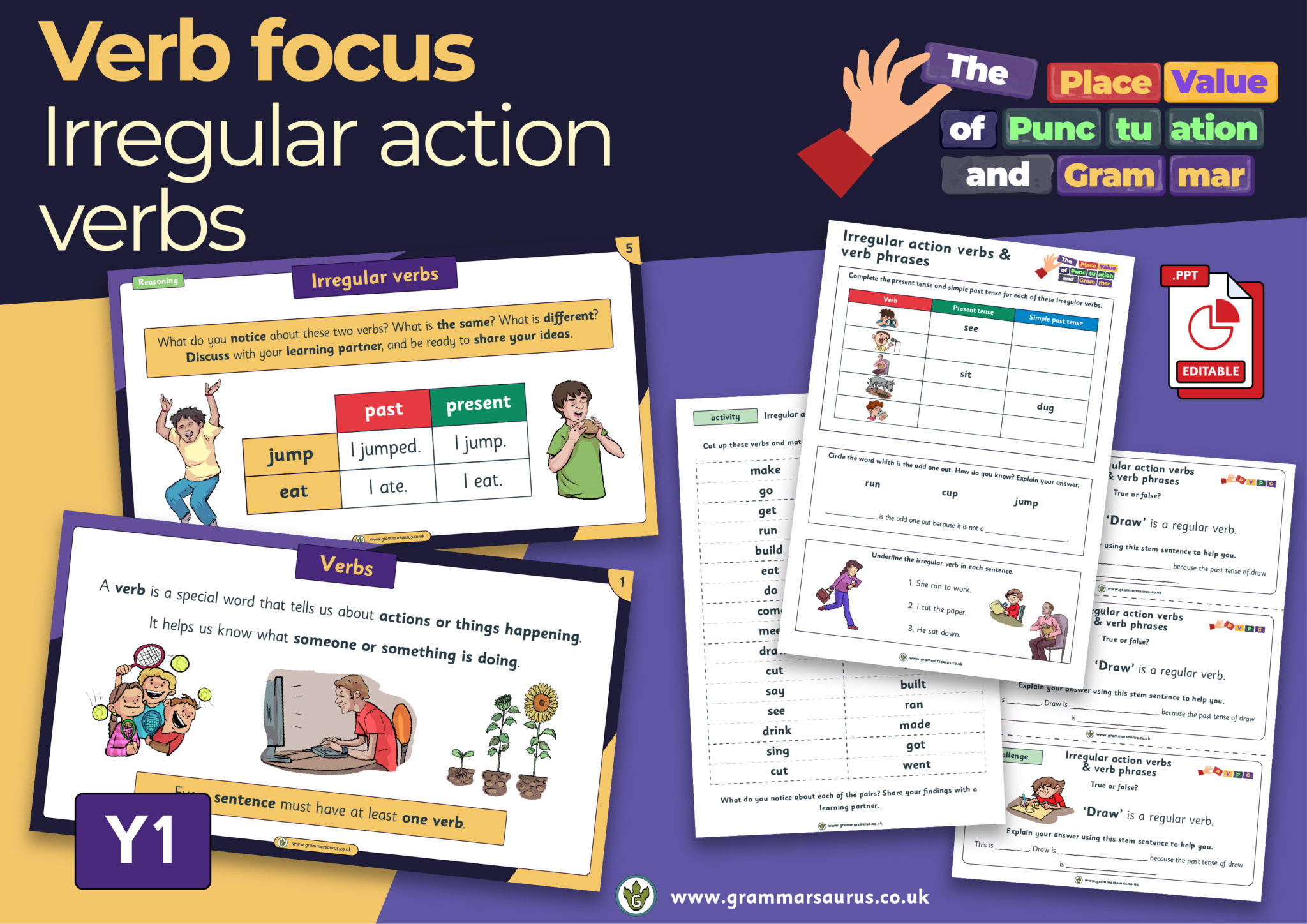 Year 1 The Place Value Of Punctuation And Grammar Verb Focus Irregular Action Verbs 