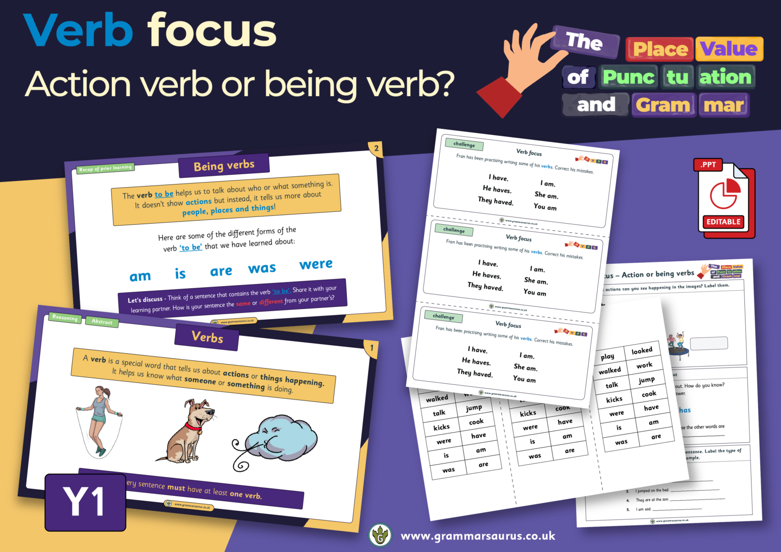 Year 1 Place Value of Punctuation and Grammar Verb focus Action