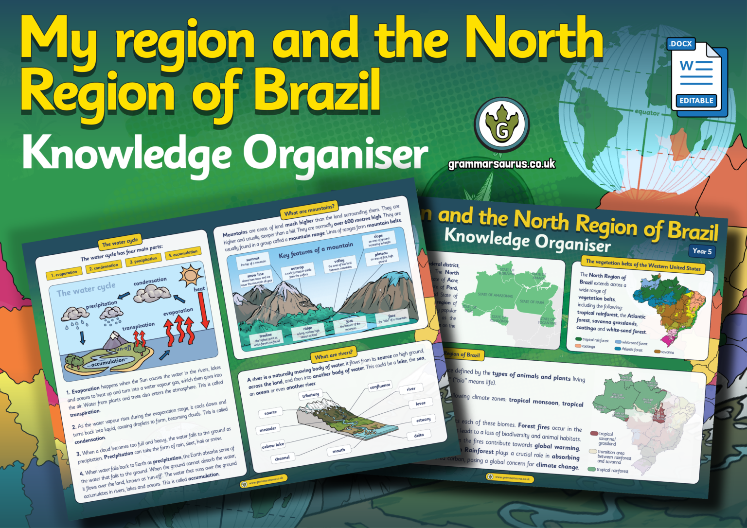 Year 5 Geography My Region and the North Region of Brazil Knowledge Organiser Grammarsaurus
