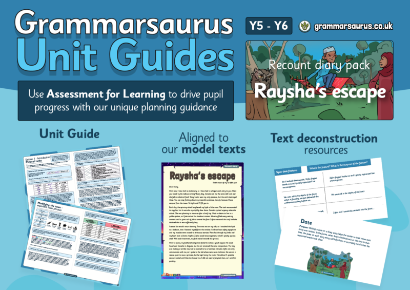 Y5/6 Unit Guide – Recount diary - Raysha's escape - Grammarsaurus