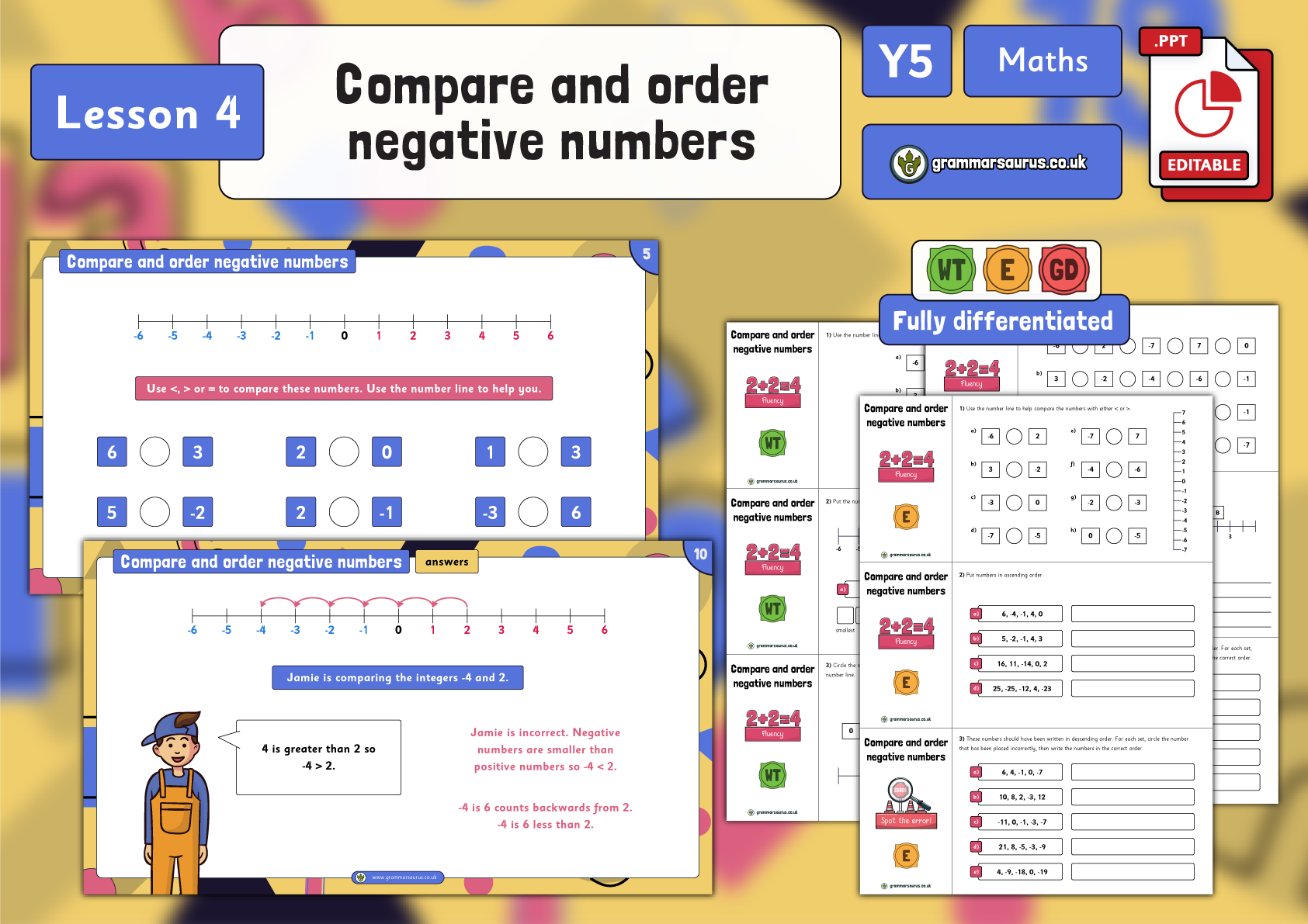 compare and order negative numbers year 5 problem solving