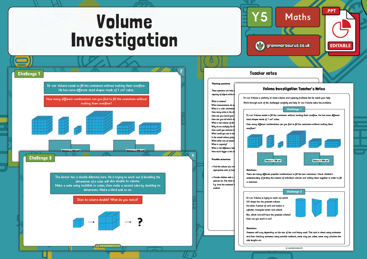 Year 5 Volume - Volume Investigation - Grammarsaurus