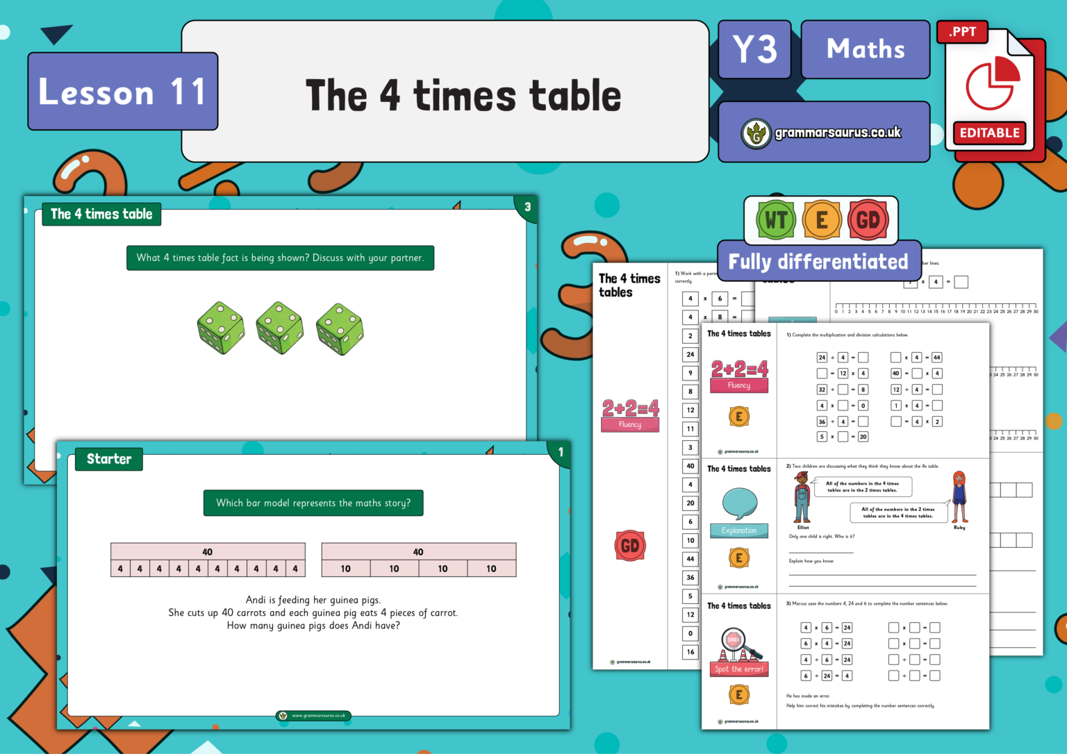 Year 3 Multiplication and Division - The 4 times table - Lesson 11 ...