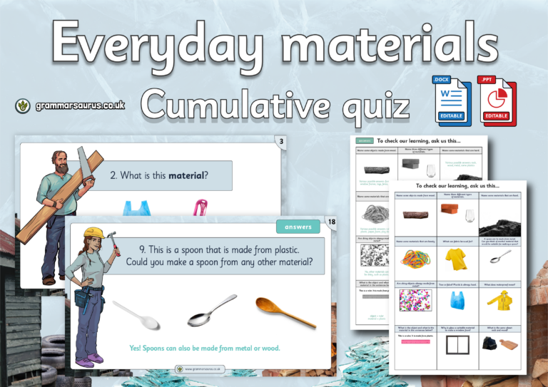 Year 1 Science – Everyday materials – Cumulative quiz - Grammarsaurus