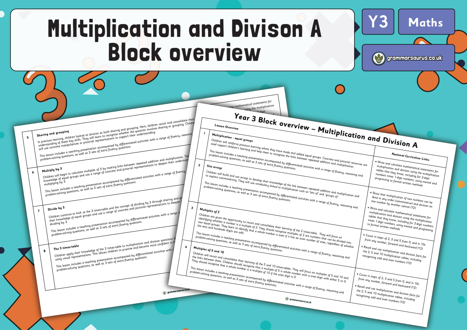 Year 3 Multiplication and Division - Block Overview - Grammarsaurus
