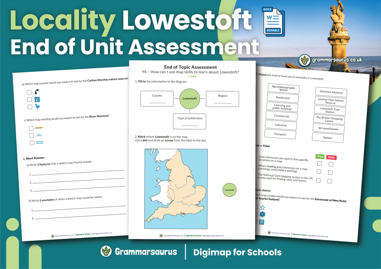 Lowestoft Module 2 Y4 Locality Unit - Lowestoft - End of Unit Assessment - Grammarsaurus