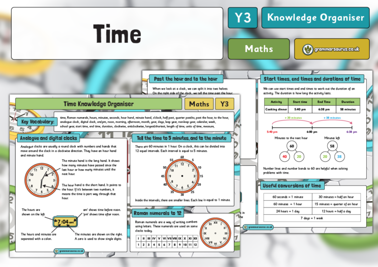 Year 3 Time - Knowledge organiser - Grammarsaurus