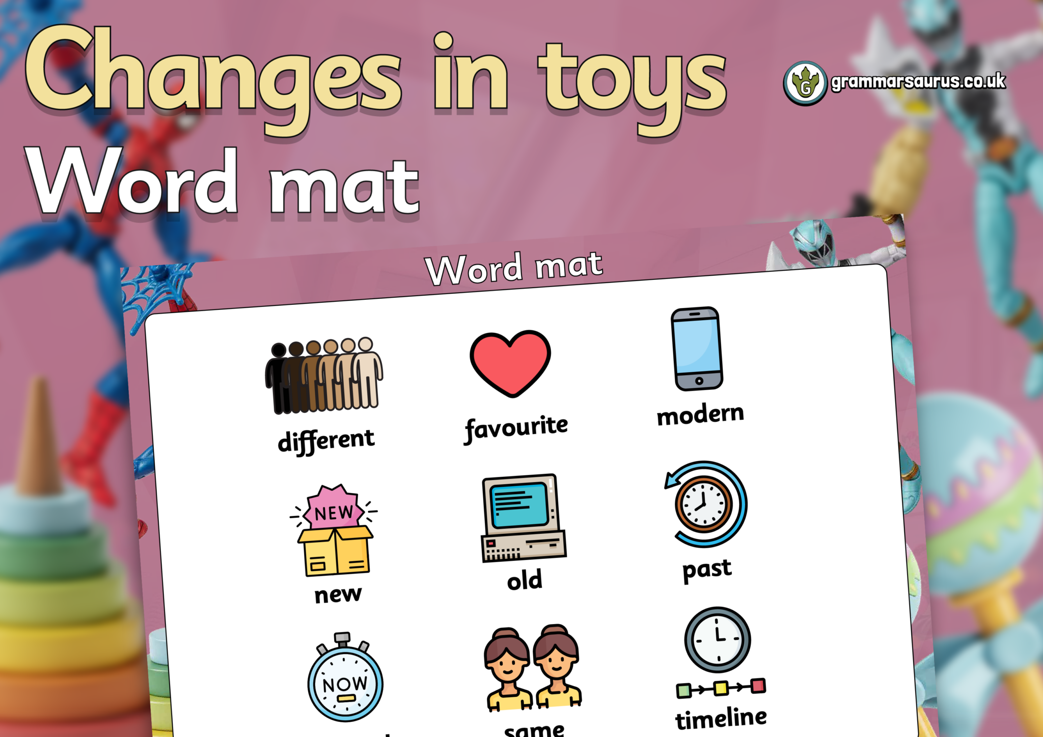 Word Machine Make Toys KS1 History - Changes in Toys - Word mat - Grammarsaurus