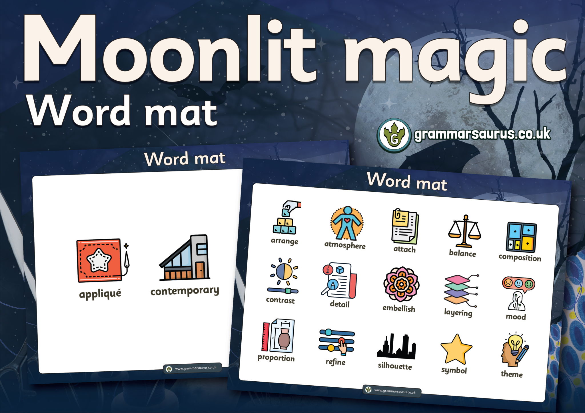 Year 5 - Moonlit magic - Word mat - Grammarsaurus