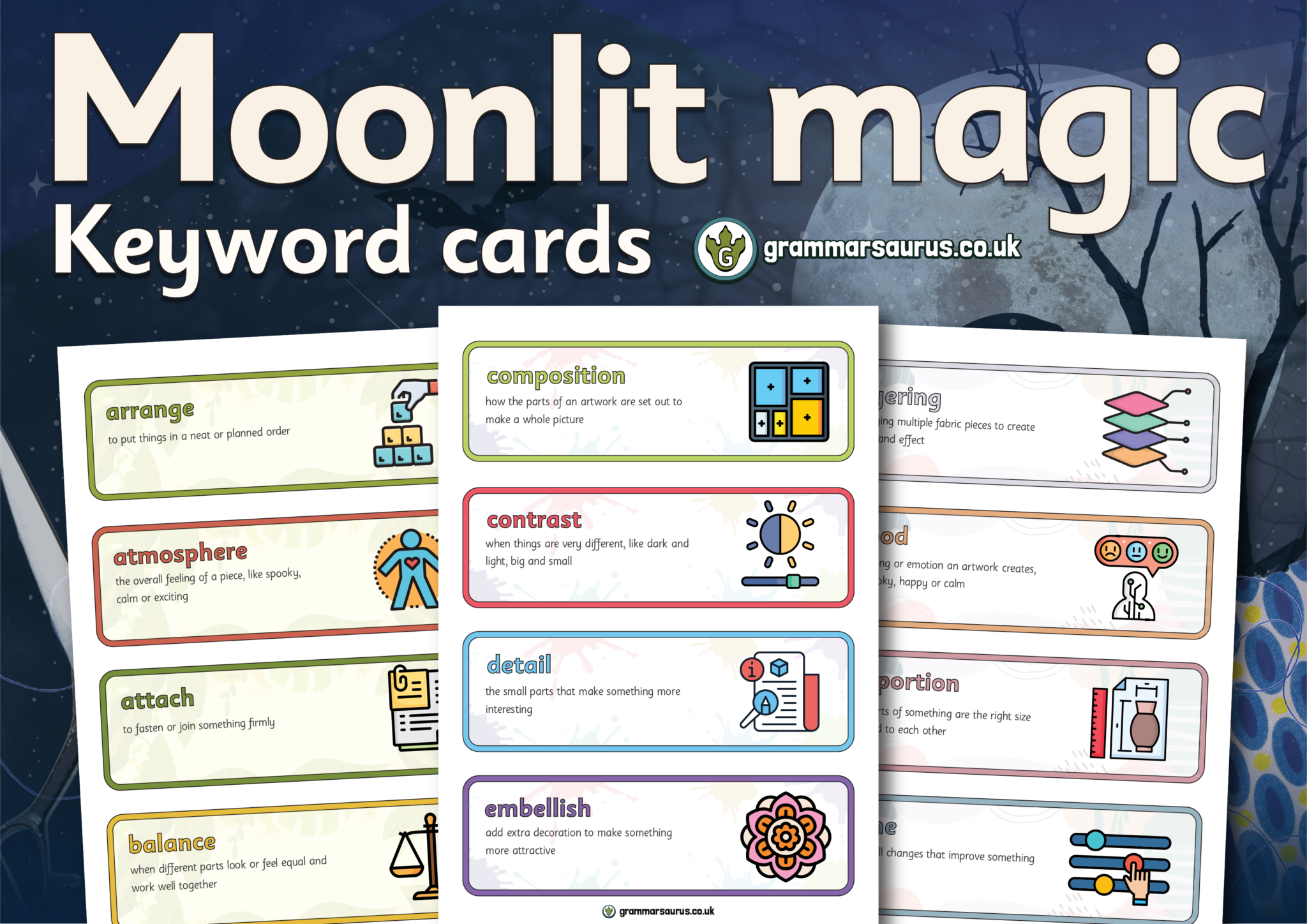 Year 5 - Moonlit magic - Keyword cards - Grammarsaurus