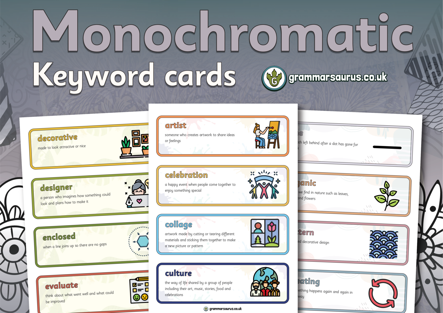 Year 2 Art – Monochromatic – Keyword cards - Grammarsaurus