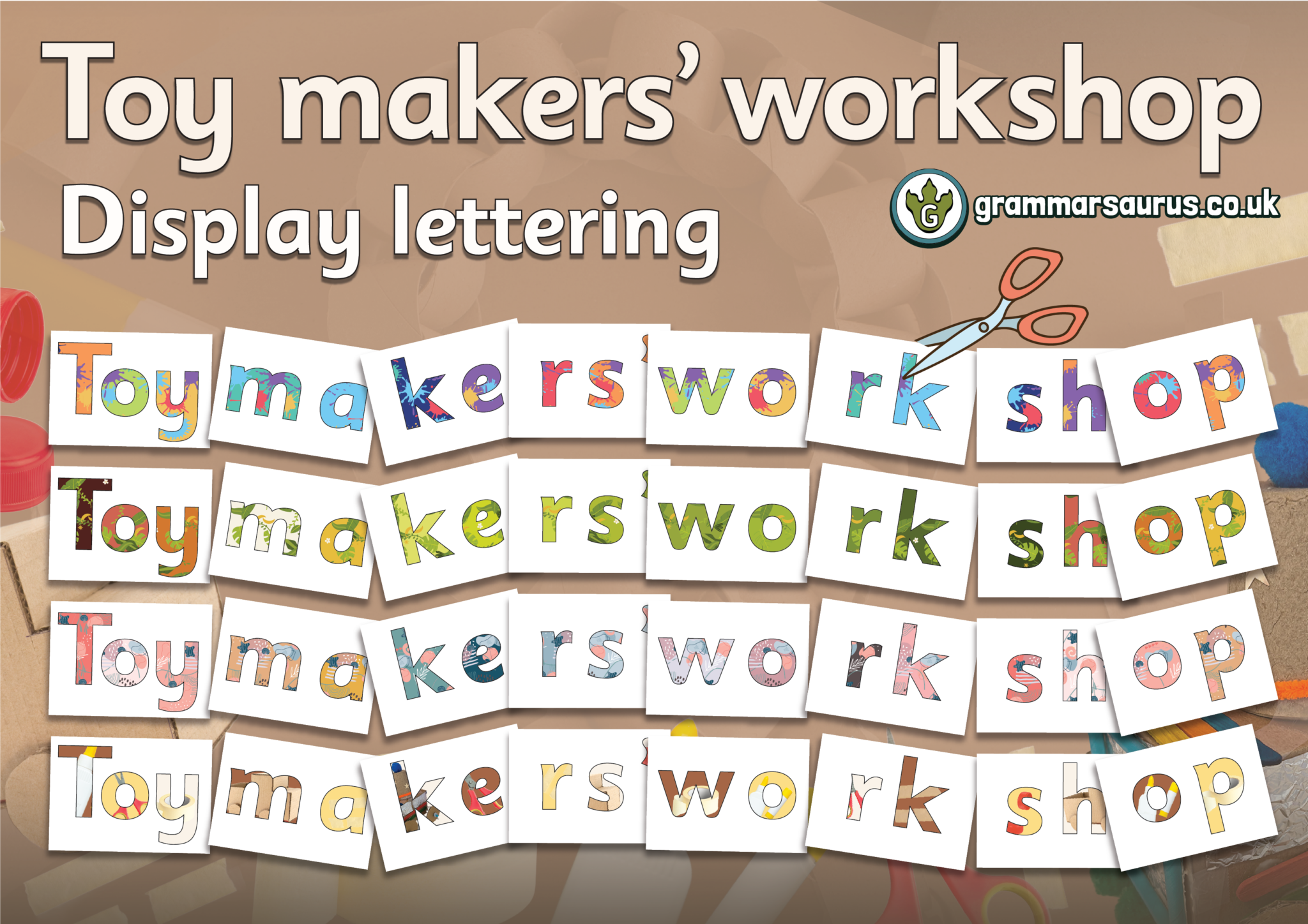Toy Lettering Year 1 - Toy makers' workshop - Display lettering - Grammarsaurus