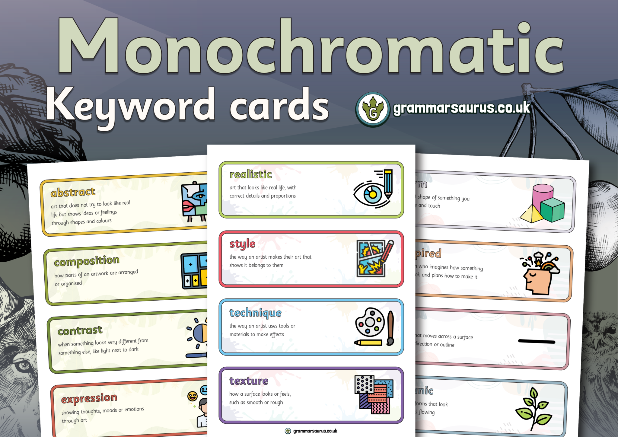 Year 5 Art – Monochromatic – Keyword cards - Grammarsaurus