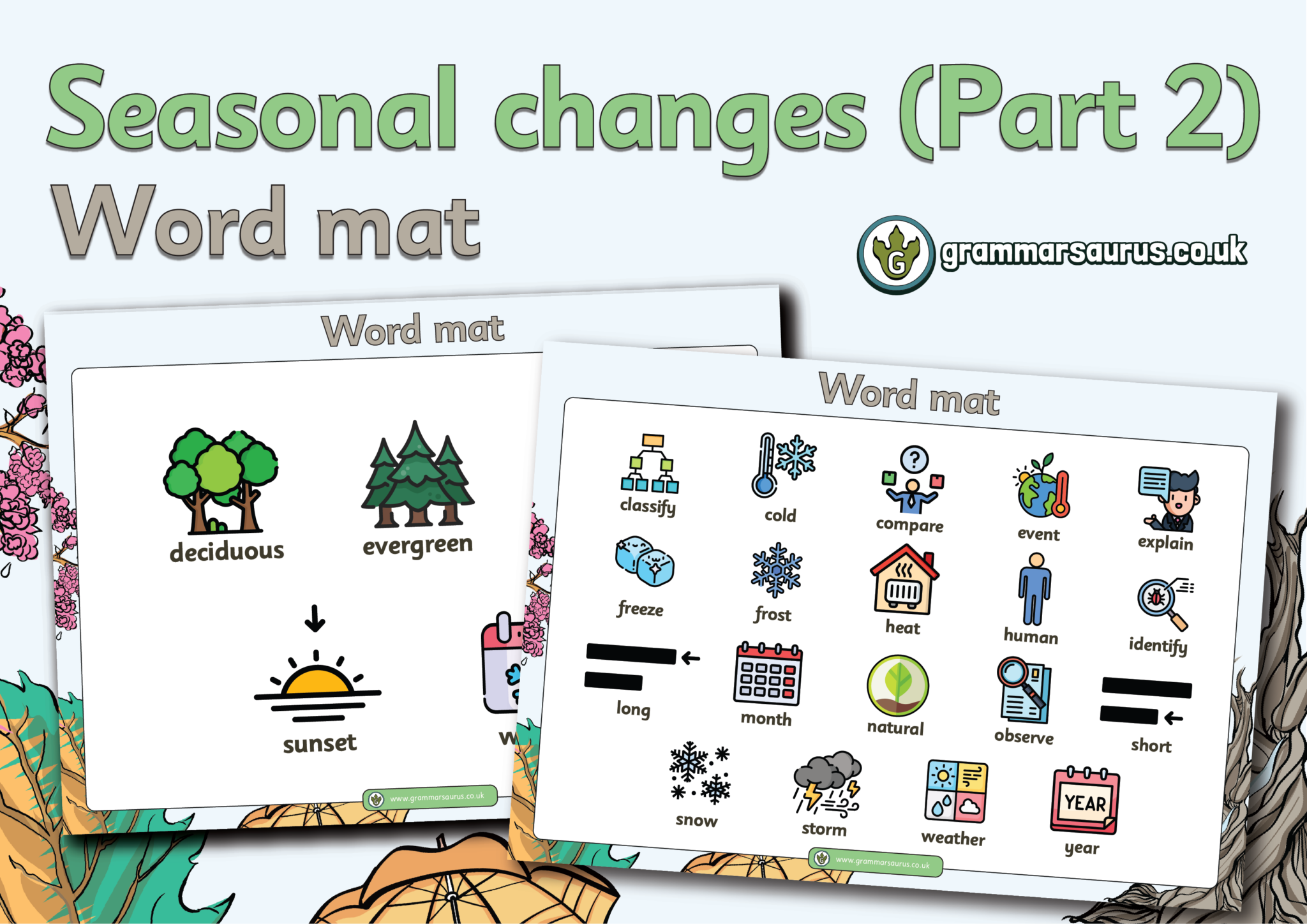 Year 1 Science - Seasonal Changes (Part 2) - Word mat - Grammarsaurus