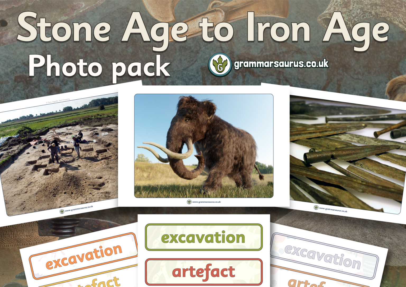 Year 3 History - Stone age to Iron age - Photo pack - Grammarsaurus