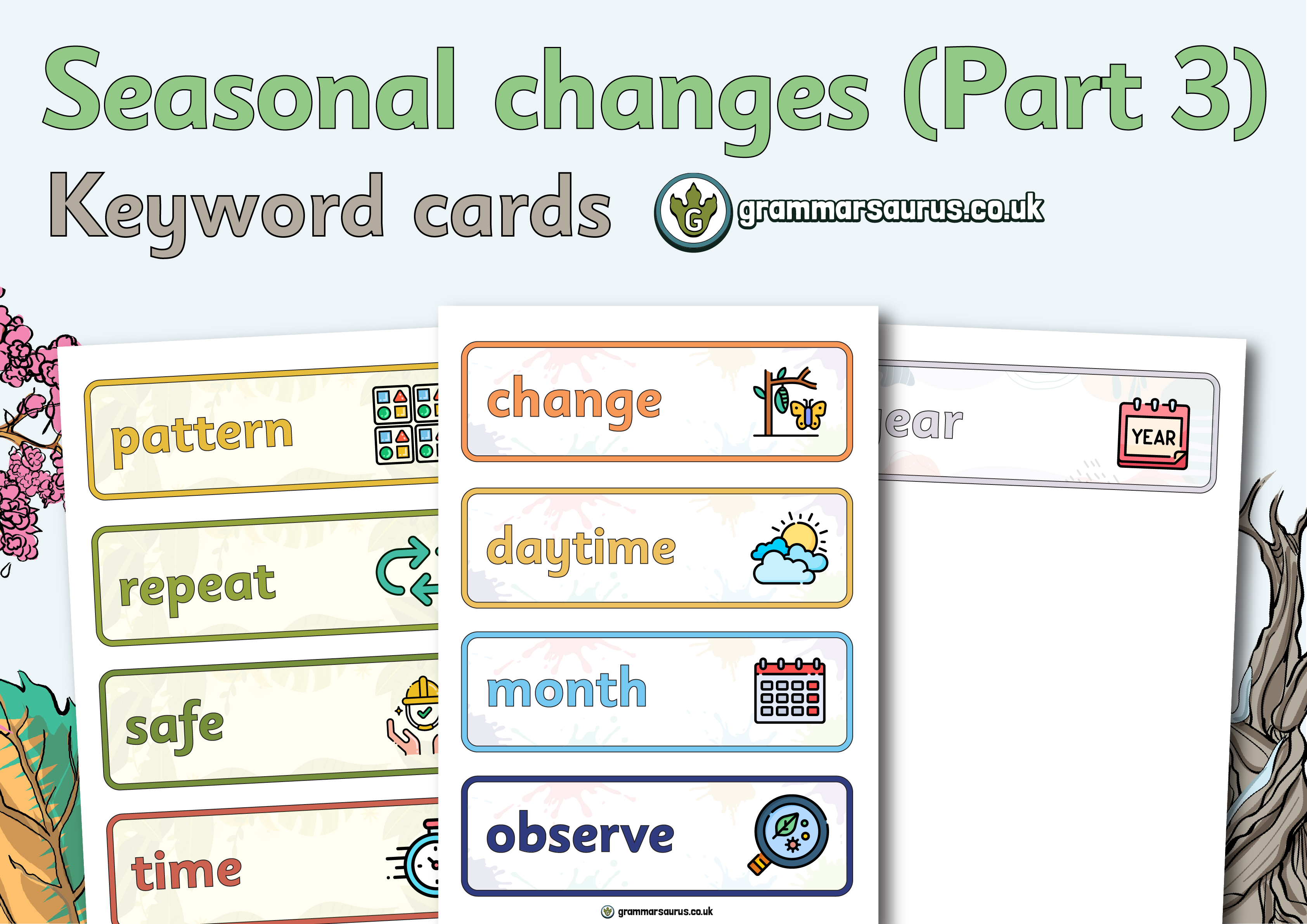 Year 1 Science - Seasonal changes (Part 3) - Keyword cards - Grammarsaurus