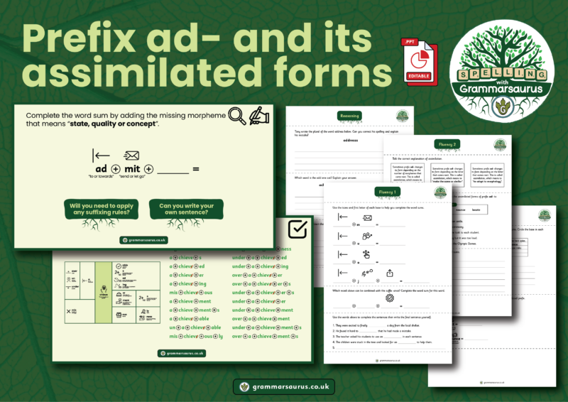 Y5 Objective 21 (Prefix ad- and its assimilated forms) - Grammarsaurus