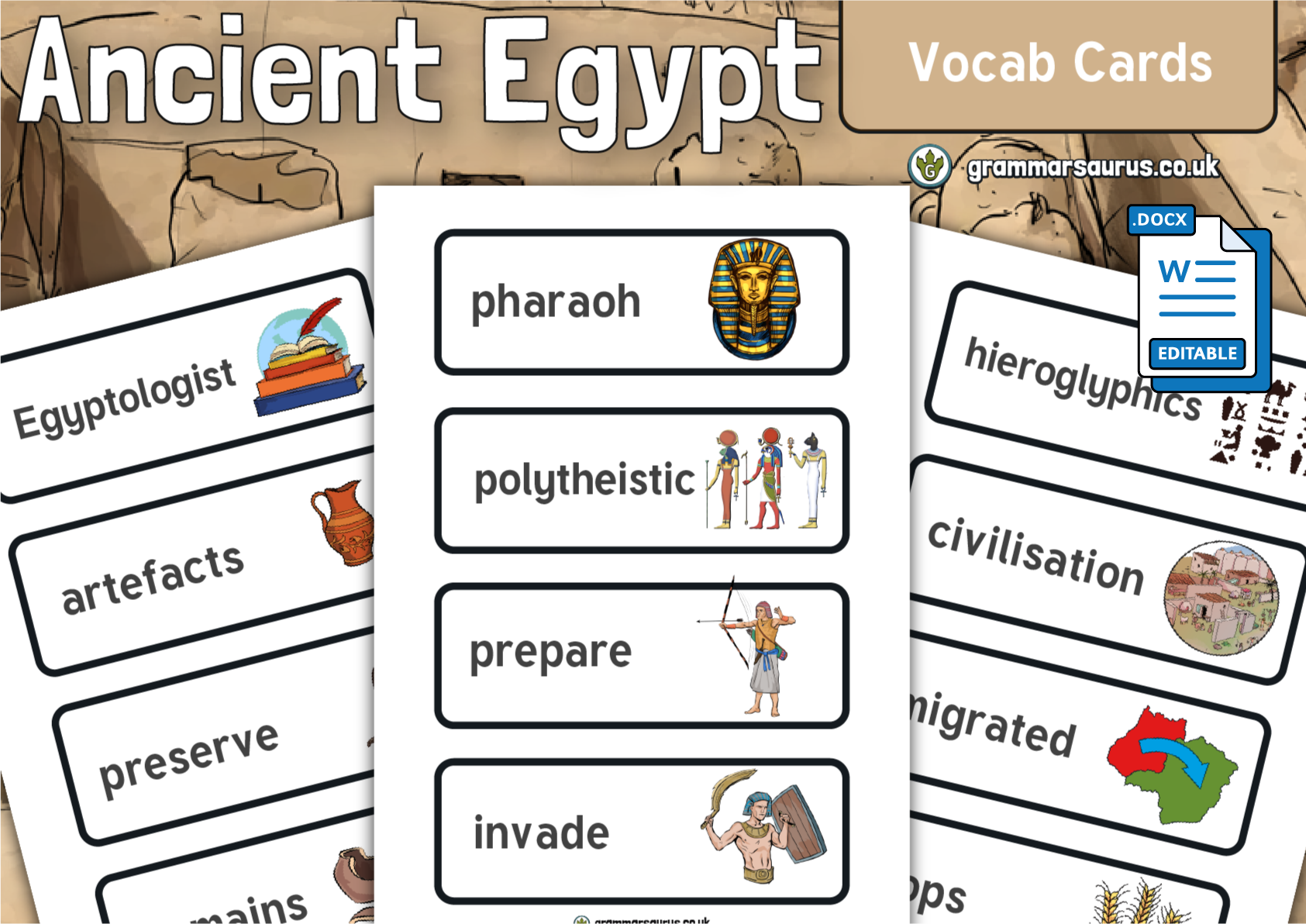 History - Ancient Egypt Vocab Cards - Grammarsaurus